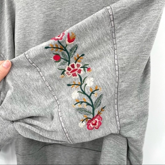 Mustard Seed Tops - Mustard Seed Grey Sweatshirt with Cute Floral Embroidery Detail